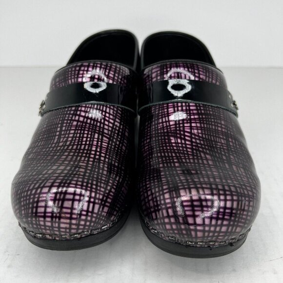 Koi by Sanita Womens Carol Purple Pinstripe Crosshatching Slip On Size 39 Mules - Picture 3 of 9